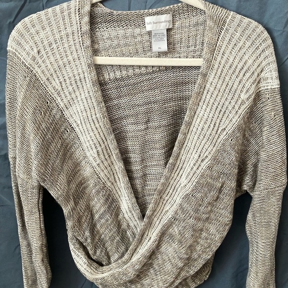 Soft Surroundings: Cross the body/ Cropped Sweater- cream/gray~ size XL - Picture 1 of 7